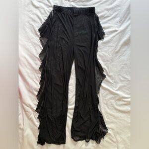Source Unknown Black Sheer Ruffle Wide-Leg Pants